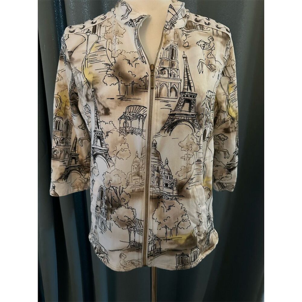 Women's XL Paris Travel Graphic Print Jacket Multicolor 3/4 Sleeve